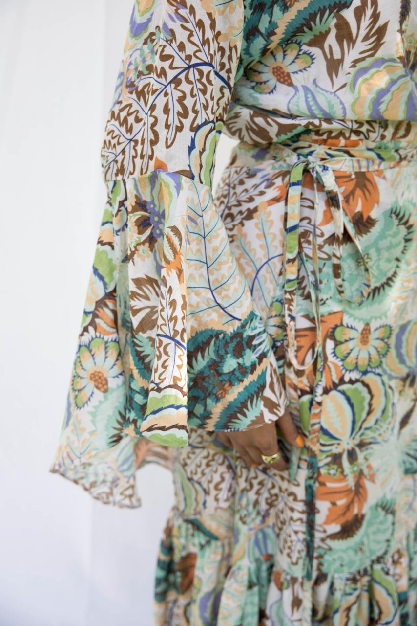 printed linen wrap dress