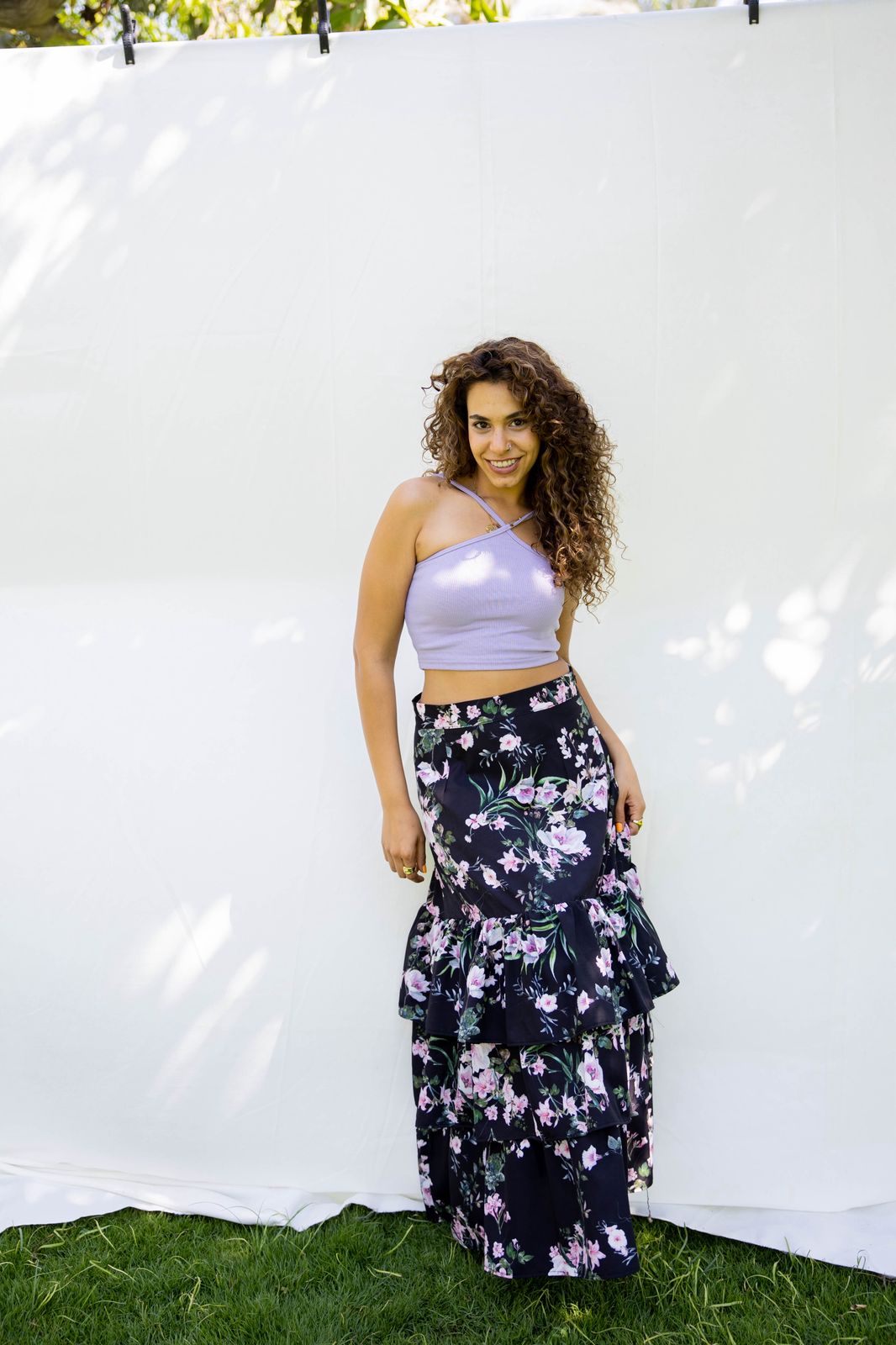 Black Floral ruffle skirt
