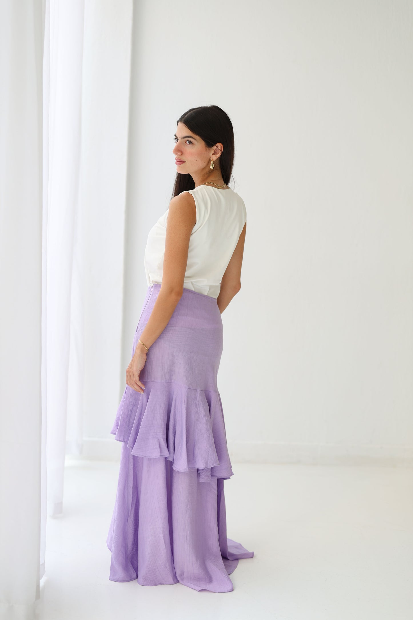 Crinkled ruffles skirt in Lilac