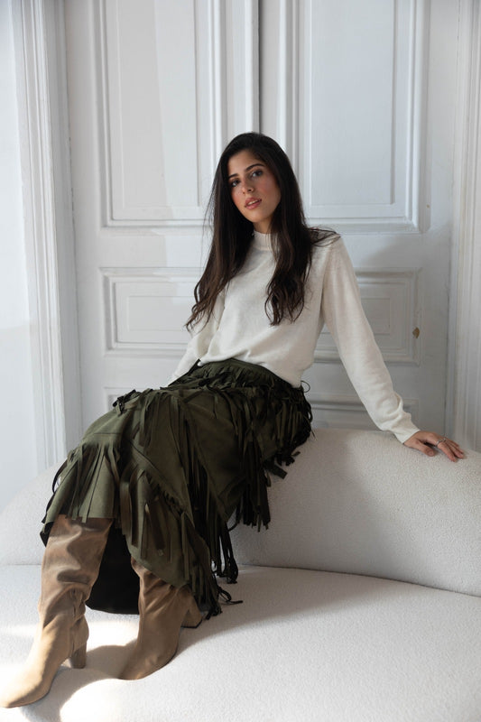 The fringe statement skirt in Olive