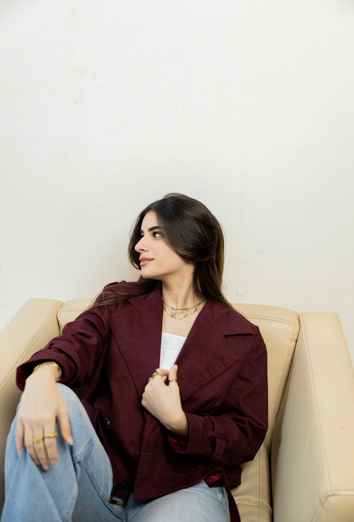 Cropped Trench Coat in burgundy