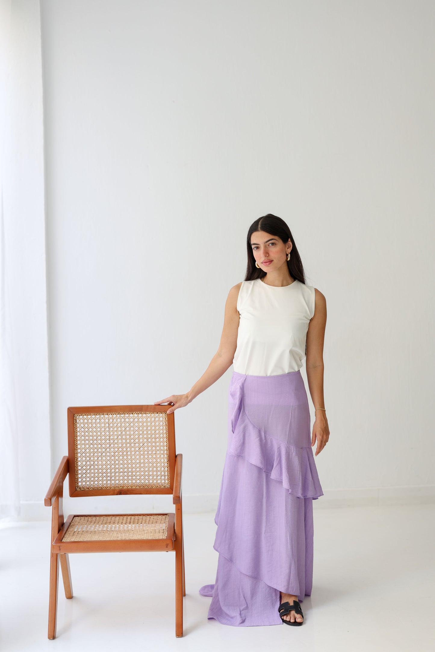 Crinkled ruffles skirt in Lilac
