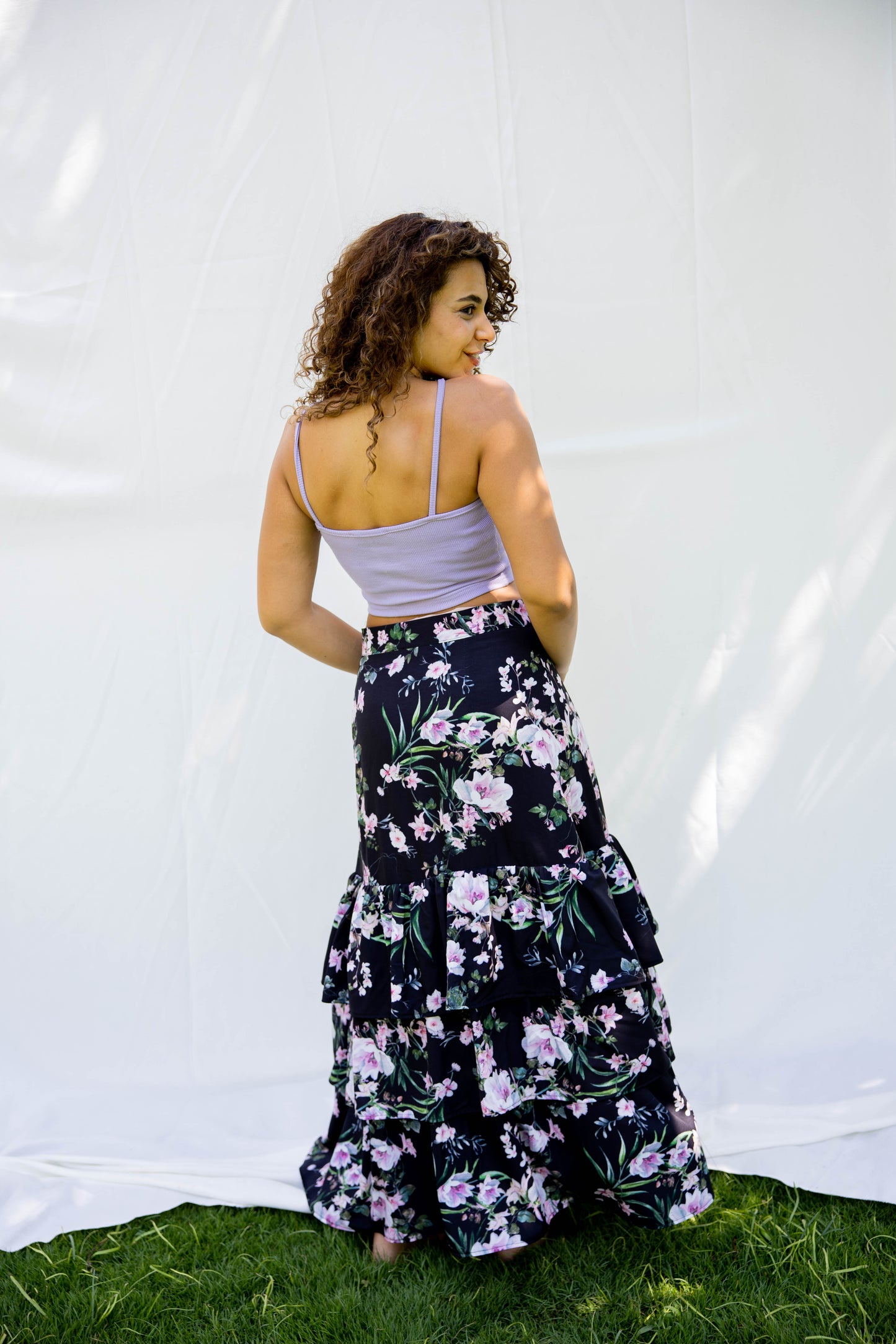 Black Floral ruffle skirt