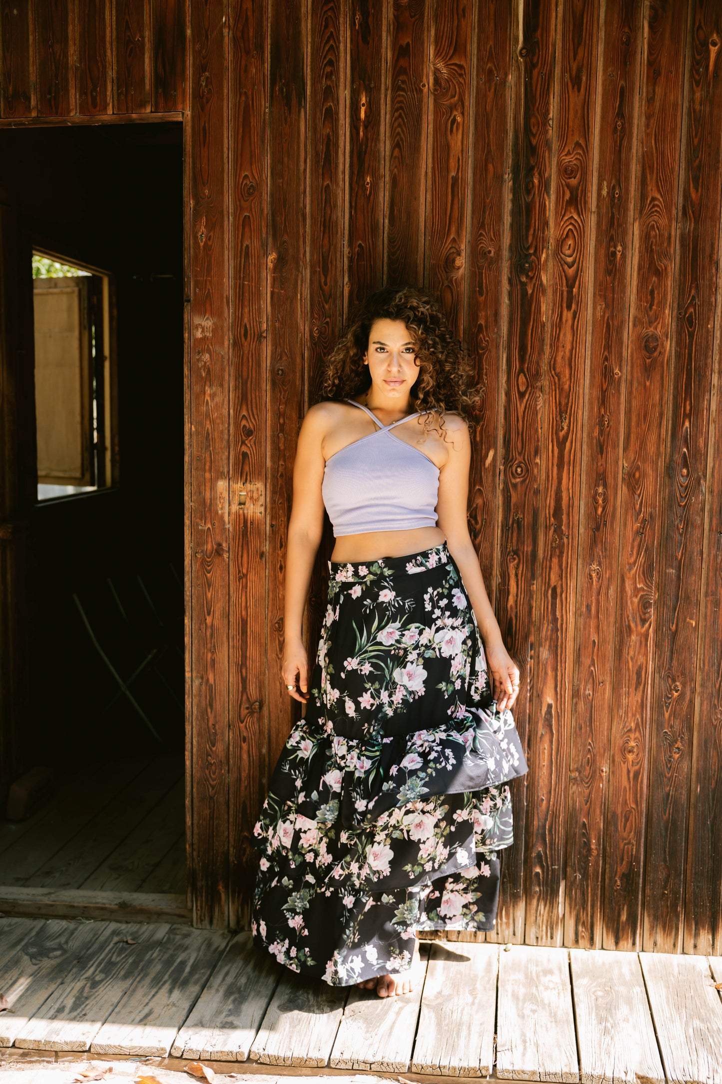 Black Floral ruffle skirt