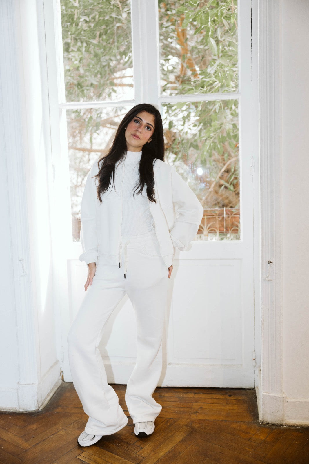 Track suit with flare pants in white