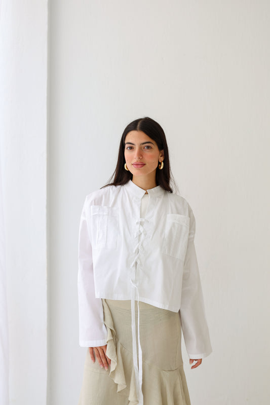 Poplin White shirt with tie detail