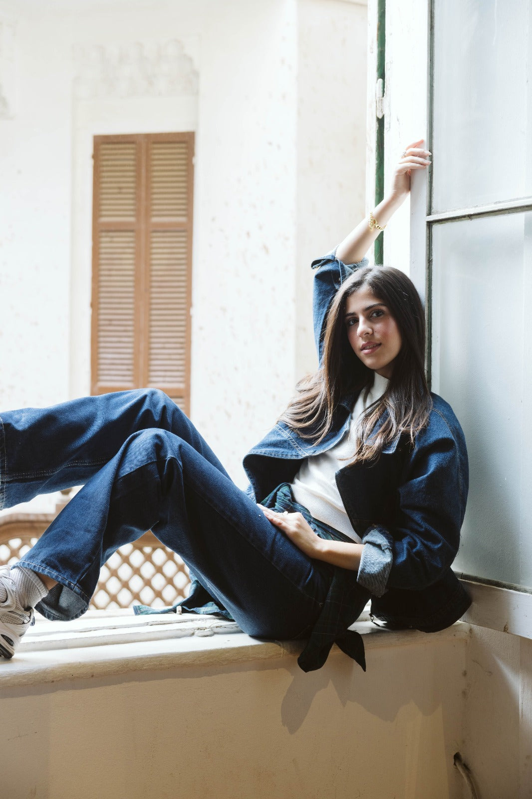 Wide leg denim pants