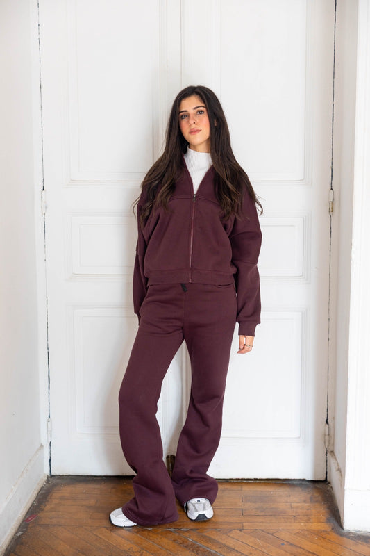 Track suit with flare pants in burnt maroon