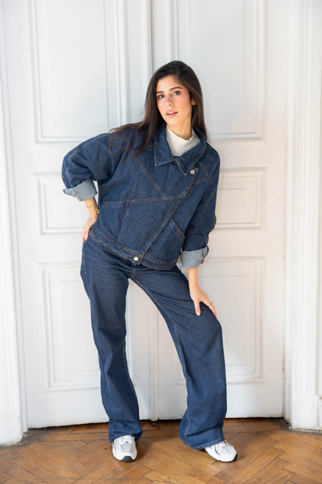 Wide leg denim pants