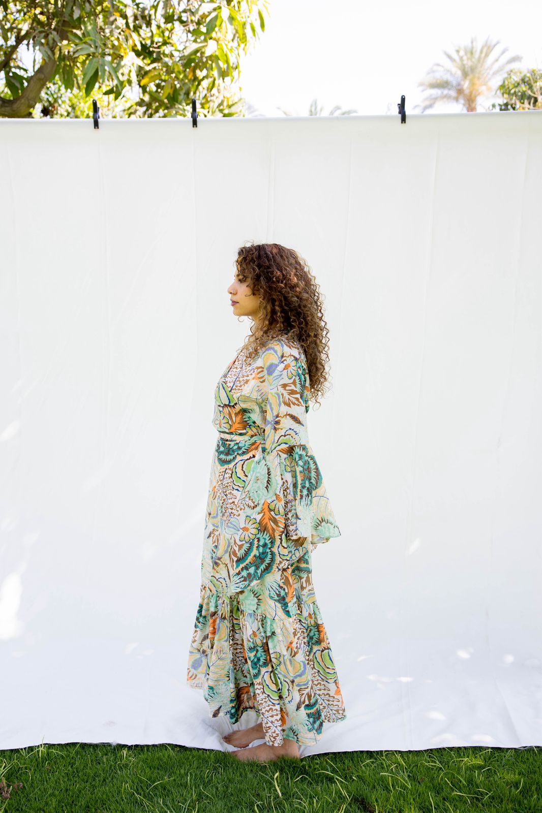 printed linen wrap dress