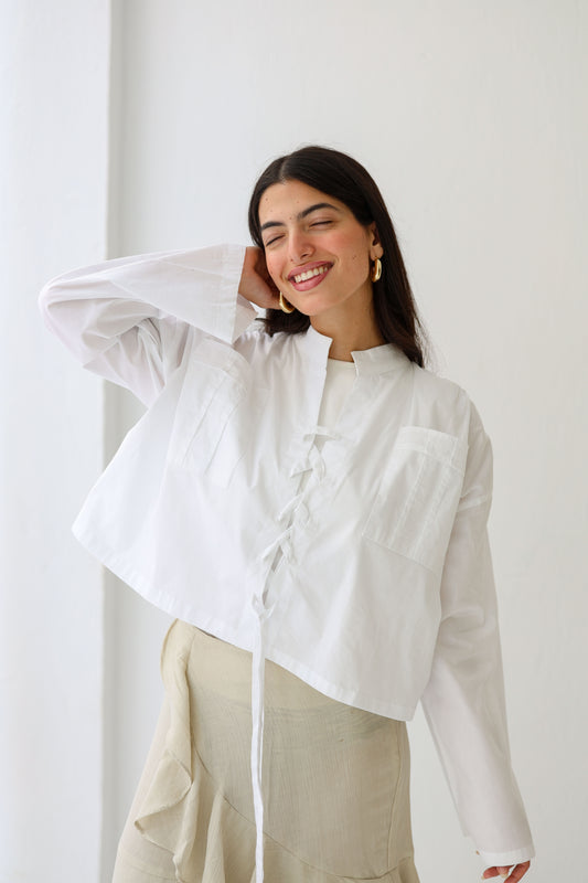 Poplin White shirt with tie detail