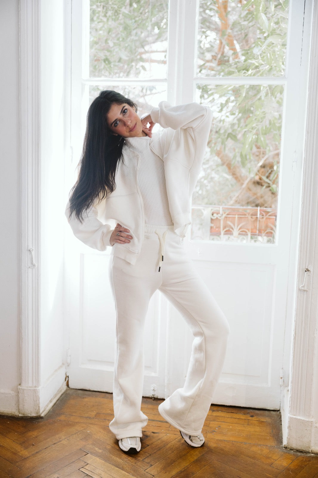 Track suit with flare pants in white