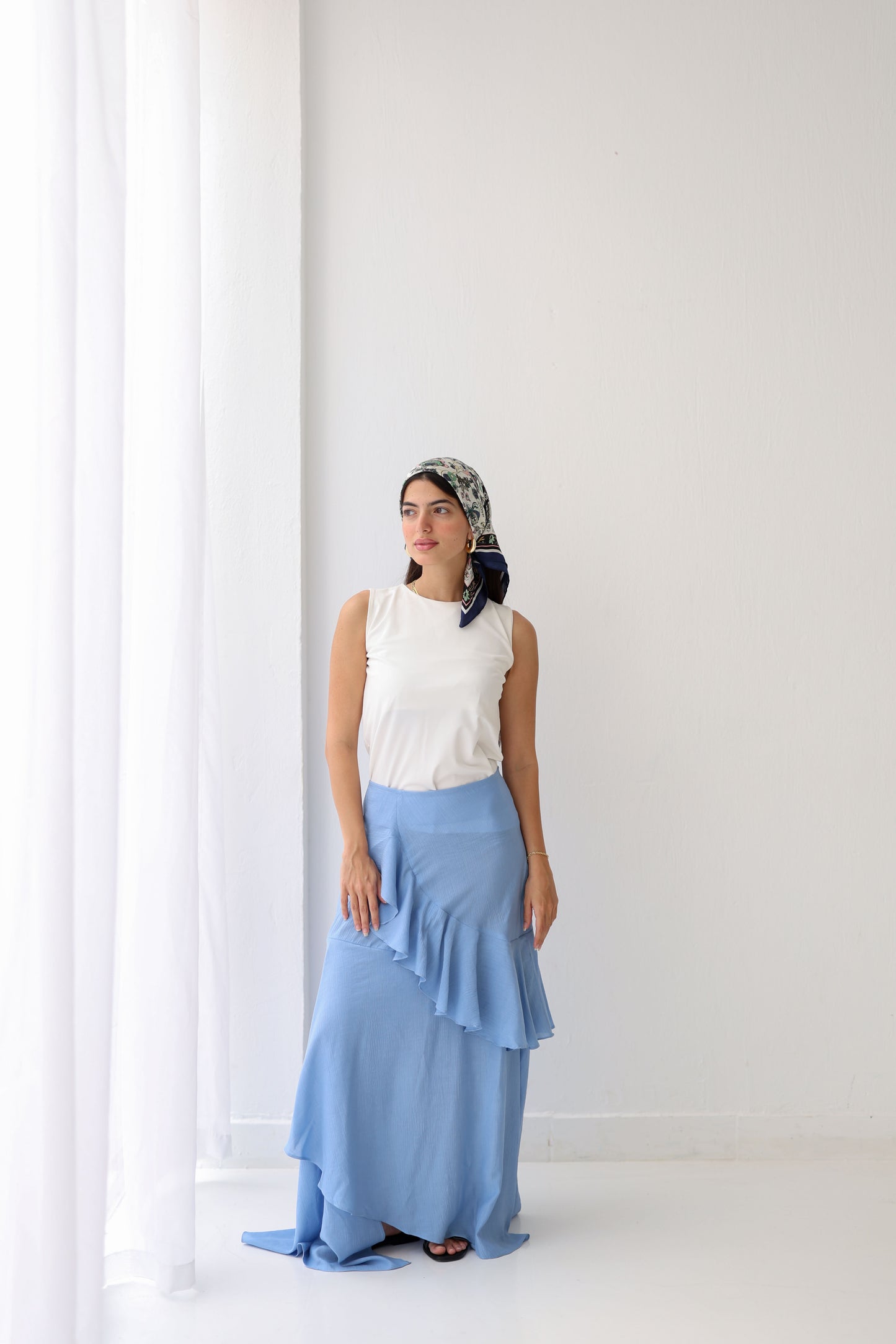 Crinkled ruffles skirt in Baby blue