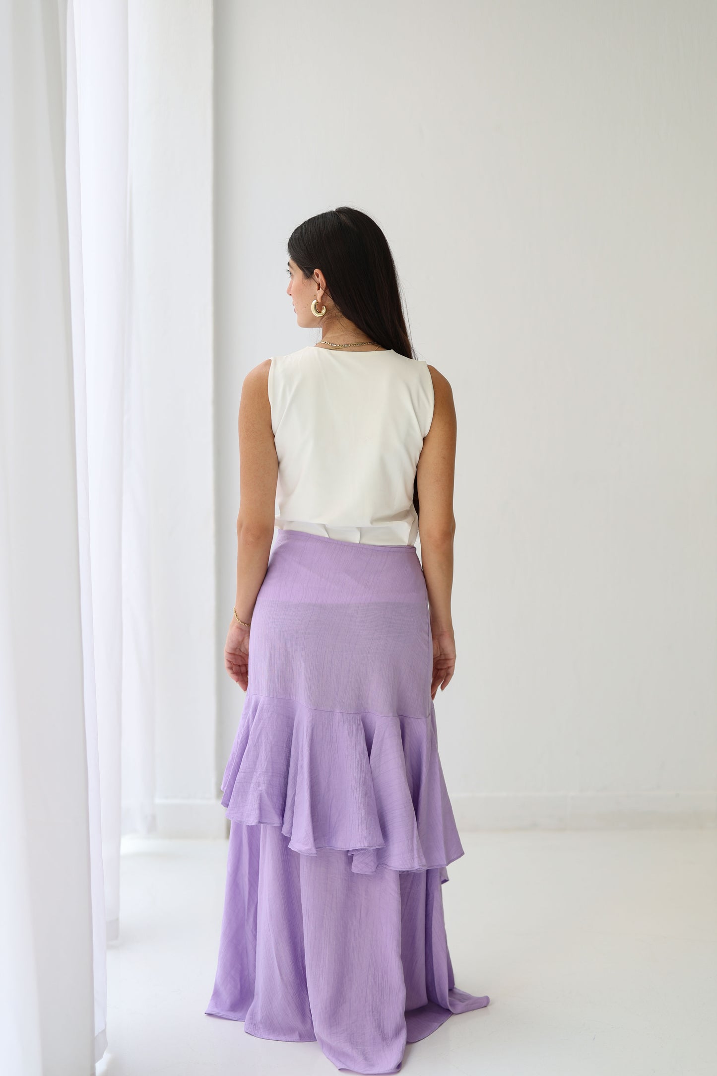 Crinkled ruffles skirt in Lilac