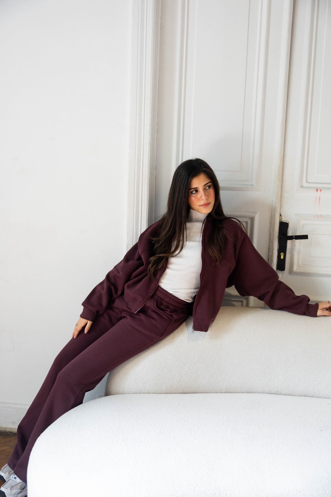 Track suit with flare pants in burnt maroon