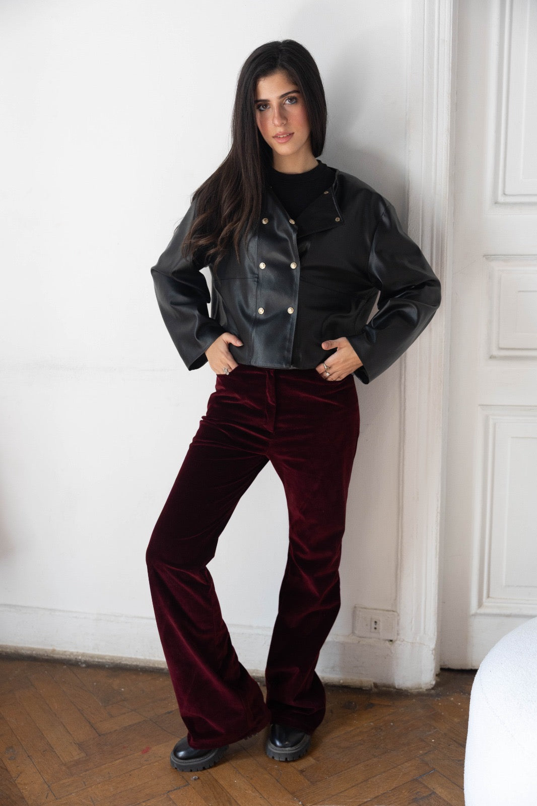 Velvet burgundy pants