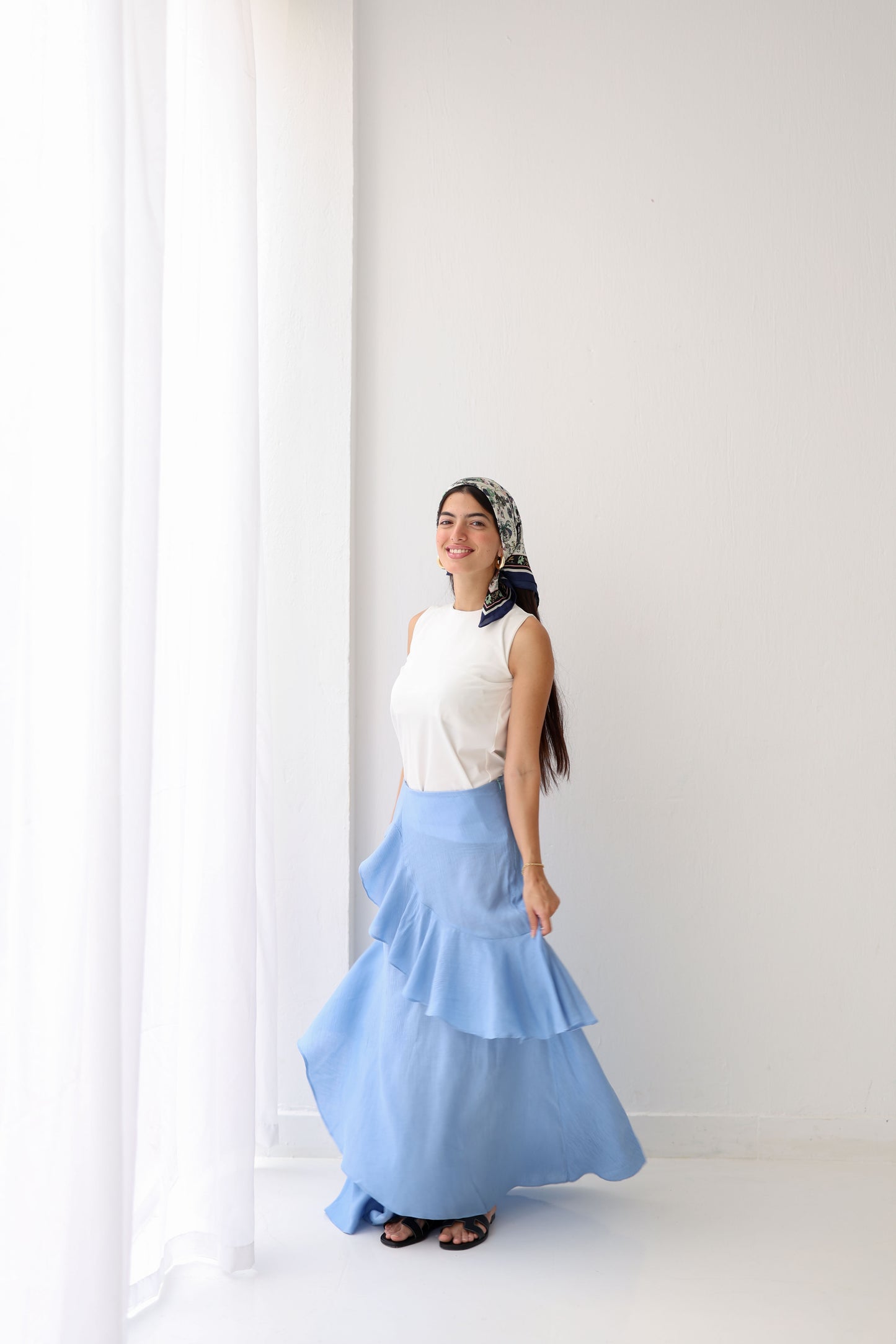 Crinkled ruffles skirt in Baby blue