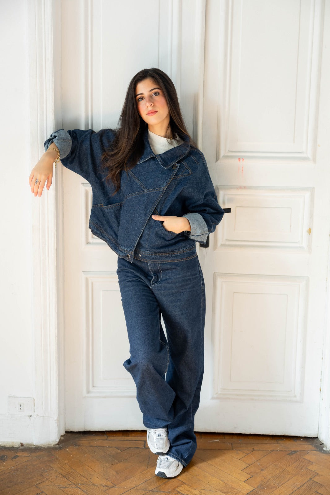 Wide leg denim pants