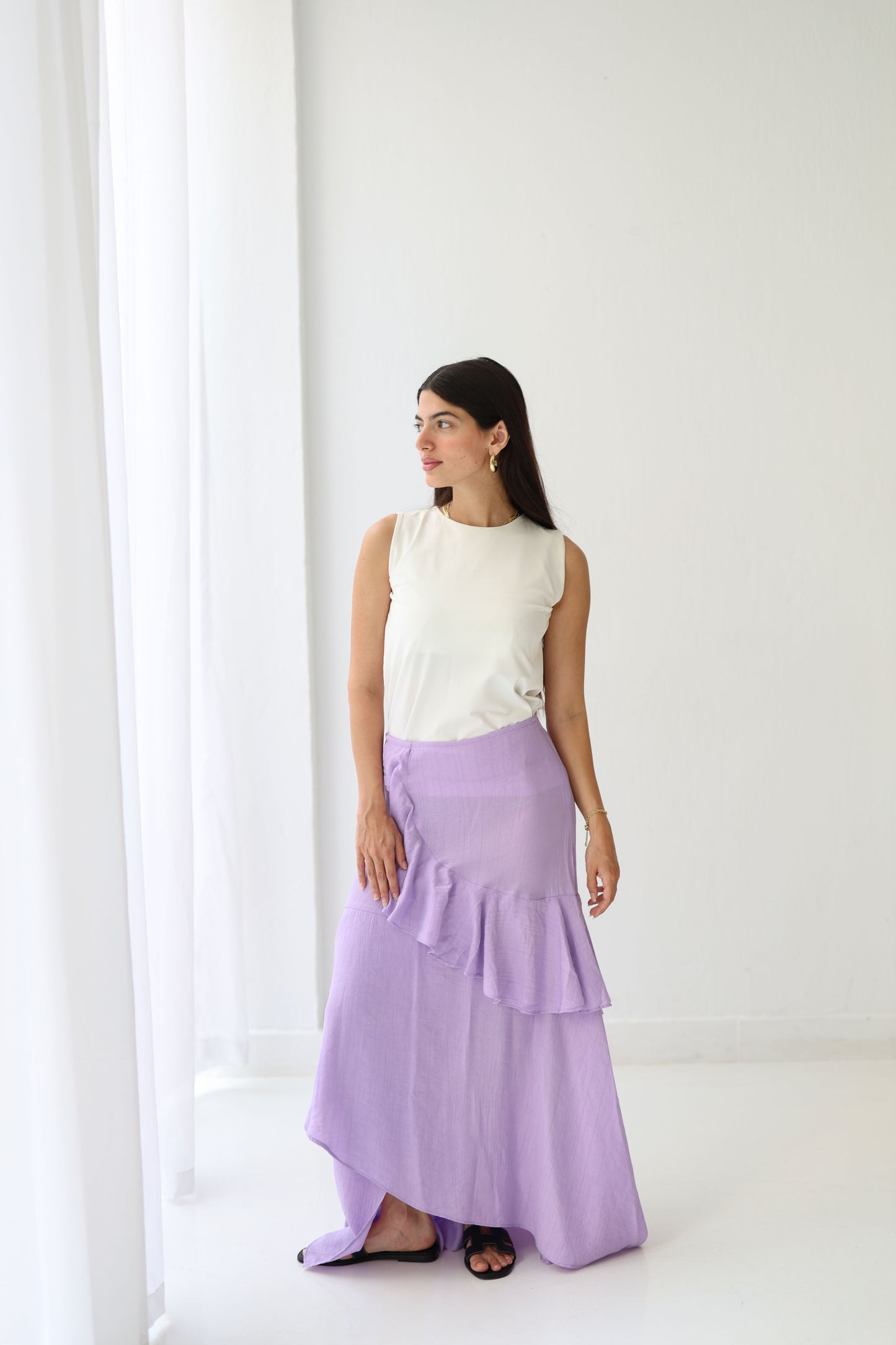 Crinkled ruffles skirt in Lilac