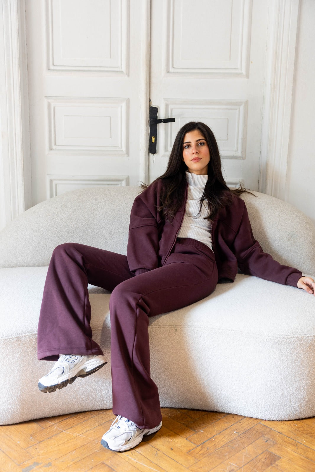 Track suit with flare pants in burnt maroon