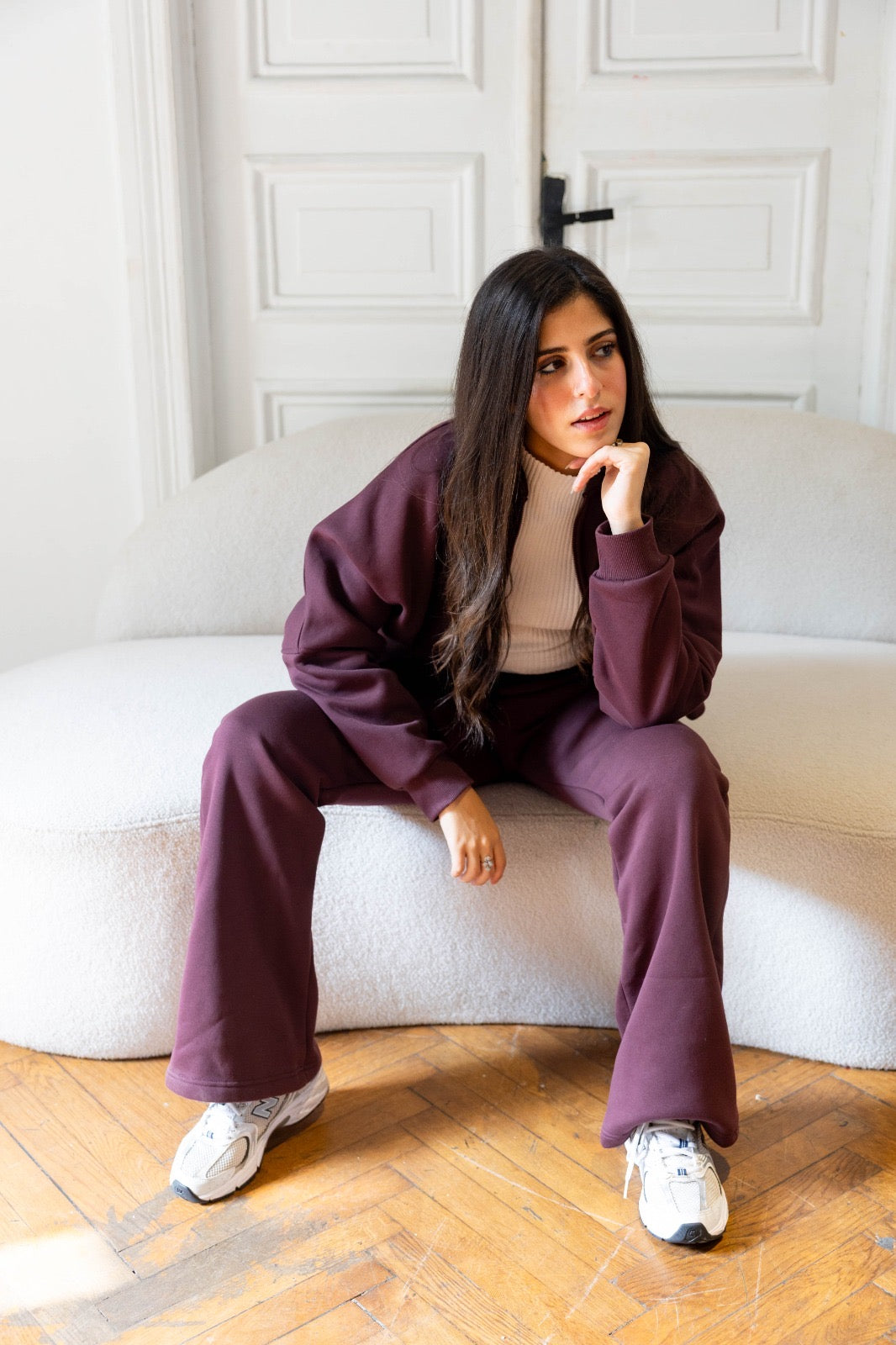Track suit with flare pants in burnt maroon