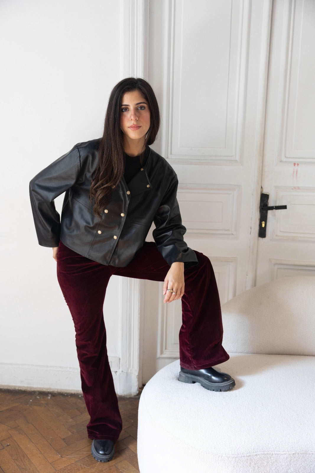 burgundy velvet dress pants BuddyLove | Sondra High-Waisted Velvet Pants