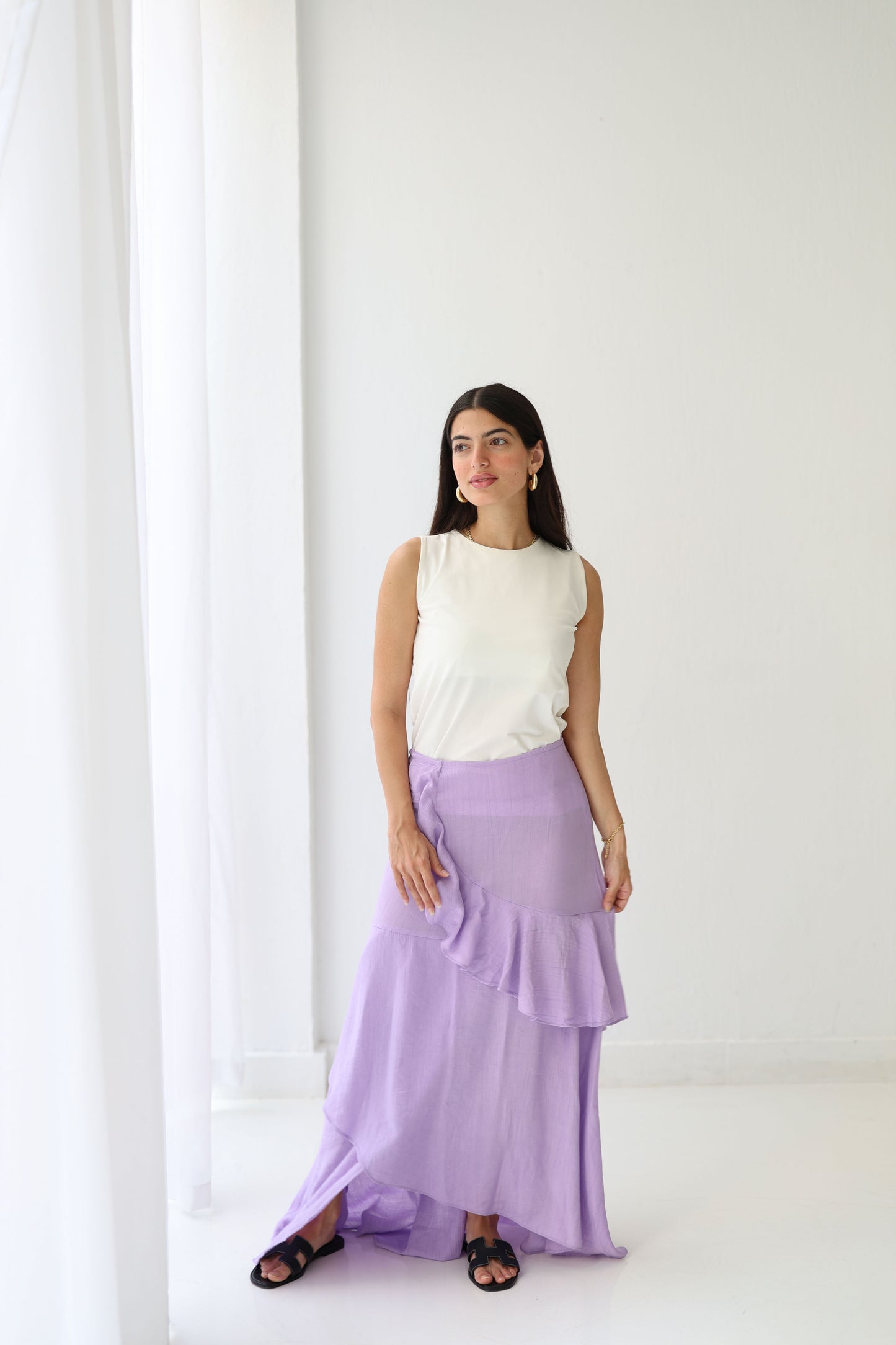 Crinkled ruffles skirt in Lilac