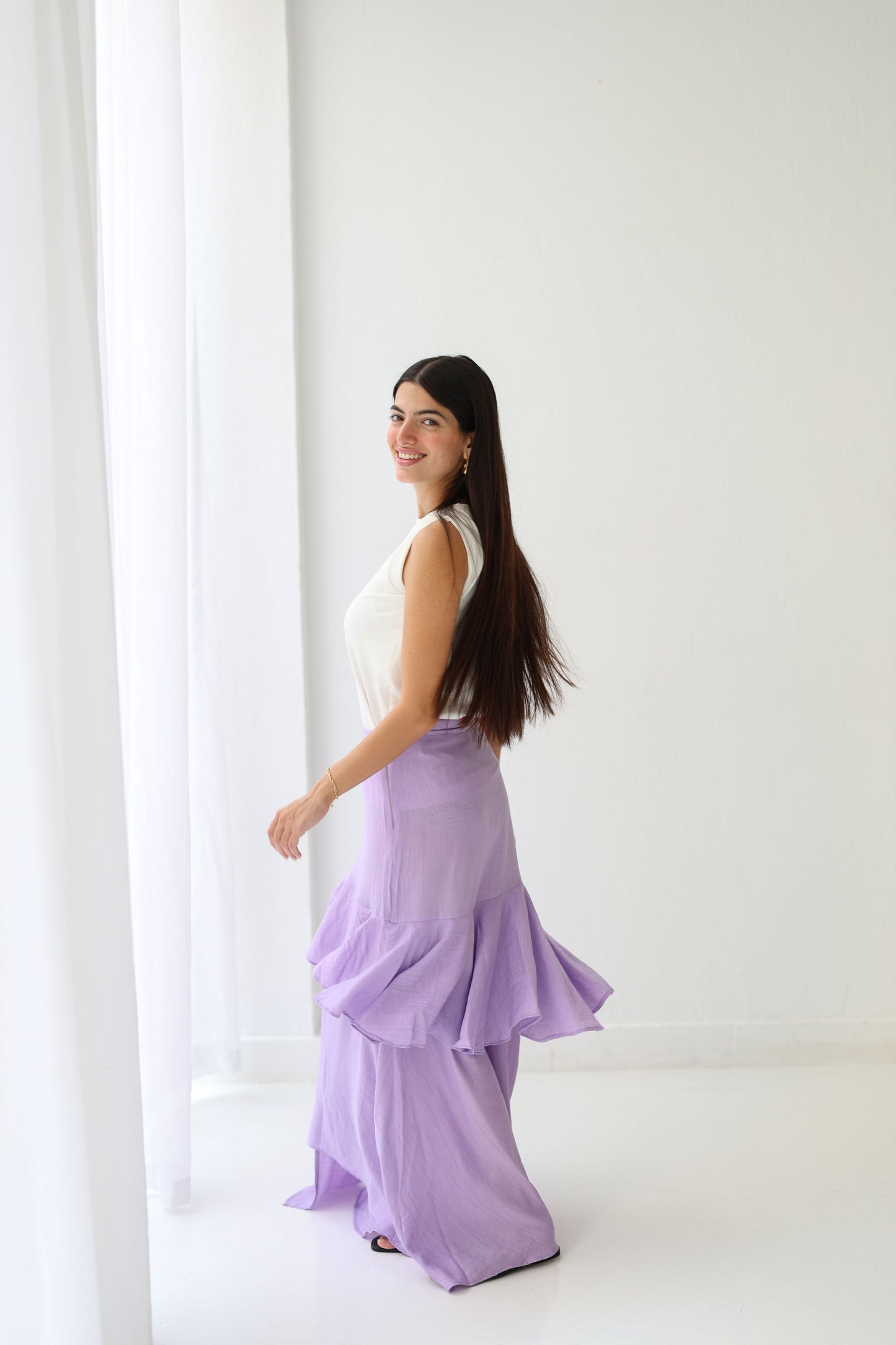 Crinkled ruffles skirt in Lilac