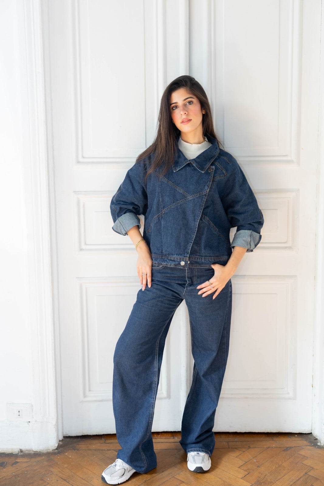 Wide leg denim pants