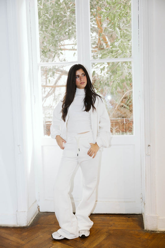 Track suit with flare pants in white